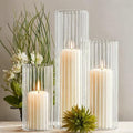 Sandraheer 24 Ivory Pillar Candles and Ribbed Hurricane Glass Candleholder by Sandraheer