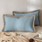 MIULEE Set of 2 Lumbar Linen Burlap Throw Pillow Covers 12x20 Light Blue by MIULEE