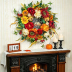 24 Inch Fall Wreath for Front Door，Rustic Harvest Autumn Wreath - Image 6