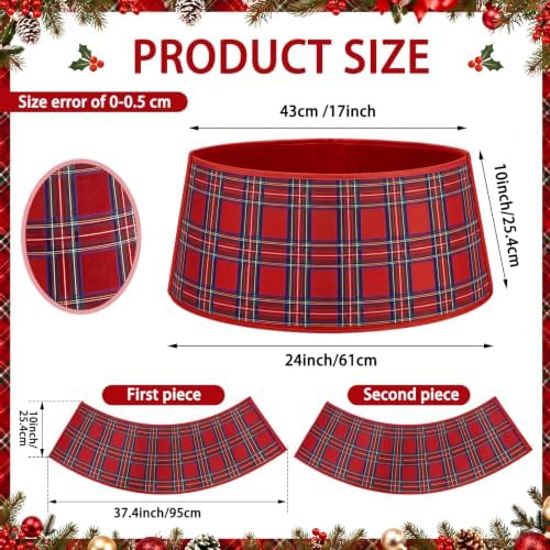 24'' Christmas Tree Collar Red Tartan Plaid Velvet Christmas Decor - Image 2