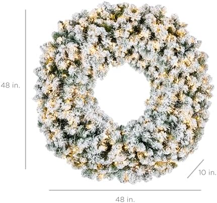 Best Choice Products 48in Large Flocked Artificial Pre-Lit Fir Christmas Wreath Holiday Accent Decoration w/ 200 2-in-1 LED Lights, 714 PVC Tips - Image 7