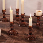 12Pcs Amber Candlestick Holders Set- 4" H Taper Candle Holders Bulk, Glass Candle Holders for Wedding, Party, Fall Dinner Table Centerpieces, Festival Gifts & Windowsill Decor - Image 5