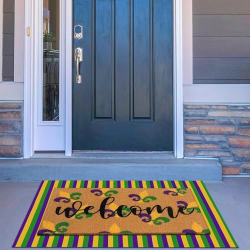 Tinideya 2 Pcs Mardi Gras Layered Welcome Mat for Front Door - Image 2