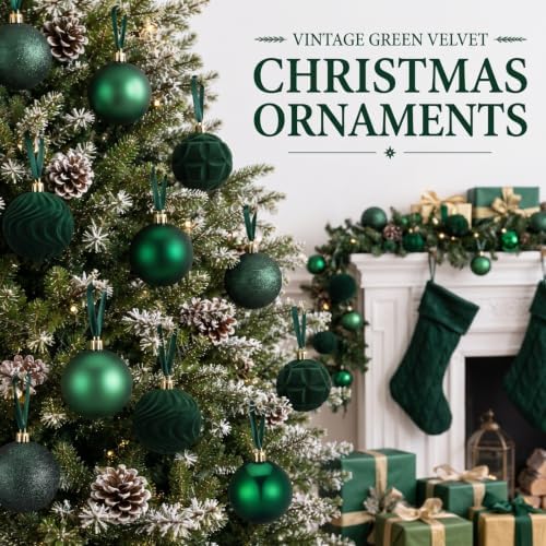 Hollowfly Green 56 Pcs Velvet Christmas Balls Ornaments Set - Image 5