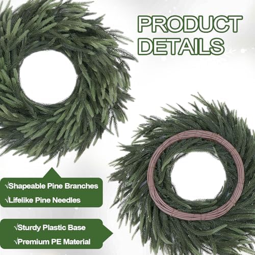 Norfolk Pine Christmas Wreath for Front Door Decoration, 2 Pack - Image 3