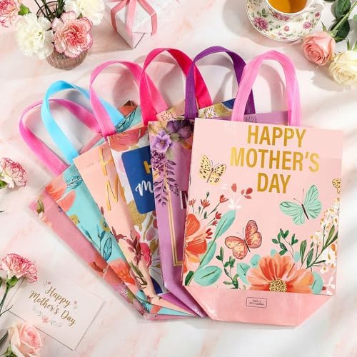 Wesnoy 48 Pcs Happy Mother's Day Tote Gift Bags with Handles Bulk Floral Non Woven Mom Candy Bags Reusable for Gift Wrapping Happy Mother's Day Goody Shopping Party Favor, 11.4 x 10.6 x 4.7 Inch - Image 3