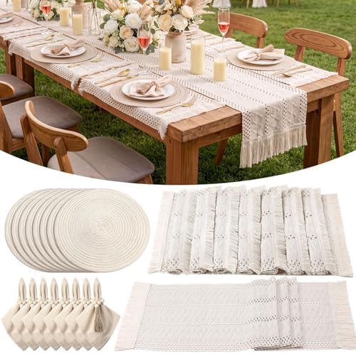 8 Sets Boho Place Mats Set Round Woven Placemats Table Decor by Gandeer