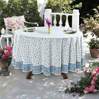 Ridhi Hand Block Print Round Tablecloth Powder Blue 60 Inch 100% Cotton - Image 3