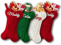 Personalized Dog Christmas Stockings 4 Pack, Custom Name Knitted Christmas Stockings, 16.9” Large Xmas Stocking for Dogs Cats Pets, Bone Shape Fireplace Hanging Holiday Xmas Party Decoration by Bianspz