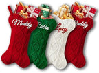 Personalized Dog Christmas Stockings 4 Pack, Custom Name Knitted Christmas Stockings, 16.9” Large Xmas Stocking for Dogs Cats Pets, Bone Shape Fireplace Hanging Holiday Xmas Party Decoration by Bianspz