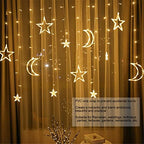 Gavigain Star Moon Curtain String Lights, 10ft 126 LED Ramadan Outdoor Lights with Steady/Flashing Modes for Halloween, Christmas, Camping, Patio Decor - Image 2