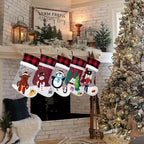 BHD BEAUTY Burlap Gray Red Non-Woven Fleece Fabric Lovely Embroidery Pattern Set of 5 Christmas Stocking for Family Decorations Hanging Ornament for Xmas Holiday Party 20 inches - Image 3
