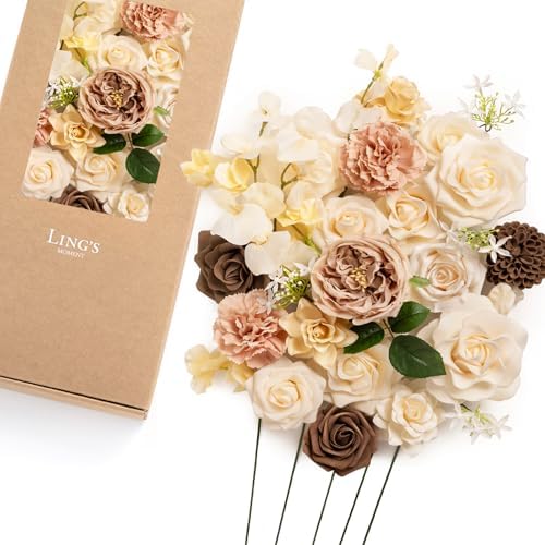 Ling's moment Fake Flowers Box, Earth Brown & Butter Yellow Deluxe Combo by LingsMoment