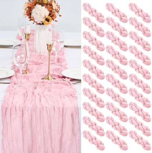 30 Pack Pink Table Runner 10Ft Cheesecloth Table Runner Boho Gauze Table Runner Long Cheese Cloth Table Runner Romantic Sheer Fabric Table Runners for Wedding Party Bridal Shower by YMHPRIDE