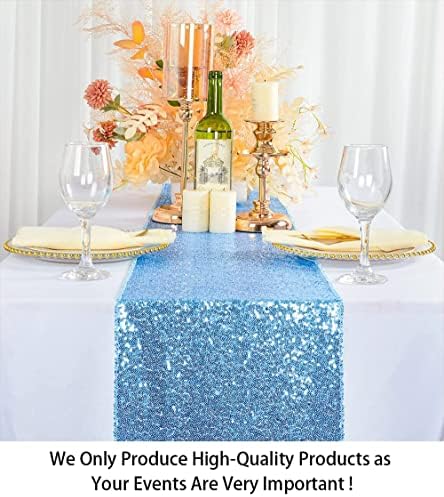 ShinyBeauty Sequin Table Runners Baby Blue 12x108 Inch 10PCS Sparkle Fabric Table Cover Runner 108" Long Birthday Party Supplies Glitter Decorative Table Linens for Wedding Banquet Baby Shower - Image 4