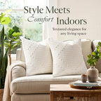 Mecatny Boho Outdoor Throw Pillow Covers 12x20 Set of 2 Beige & Cream White - Image 2