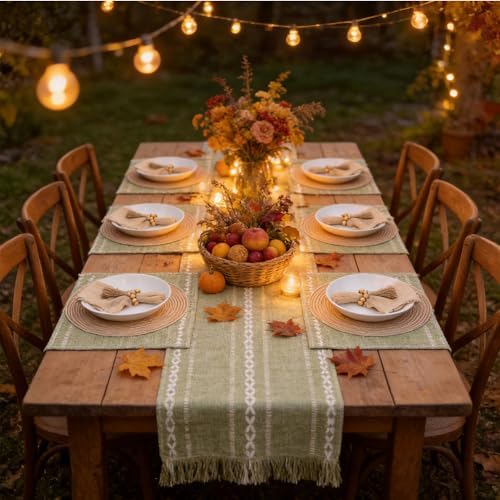 Boho Table Runner and Placemats Set of 6, Modern Farmhouse Table Decor - Image 7