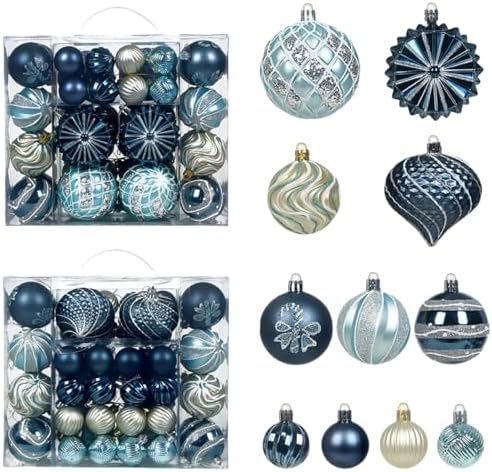 48 Pcs Christmas Balls Ornaments for Christmas Tree, Painted Shatterproof Plastic Decorative Baubles Hanging Ornaments for Xmas Tree Wreath Holiday Party Wedding Decoration, Dark Blue by Unknown