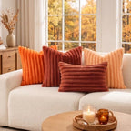 decorUhome Fall Faux Fur Throw Pillow Covers 26x26 Set of 2 Rust - Image 2
