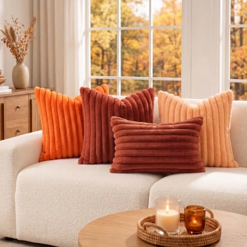 decorUhome Fall Faux Fur Throw Pillow Covers 26x26 Set of 2 Rust - Image 2