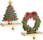Christmas Stocking Holders for Mantel Set of 2 Anqitue Gold Christmas Tree Stocking Holders Wreath Stocking Holder Metal Stocking Hook Sturdy Stockings Hanger for Fireplace Decoration (Tree) by Layseri