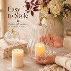 Yungyan Set of 3 Glass Pumpkin Fall Decor Table Centerpiece, Clear - Image 3