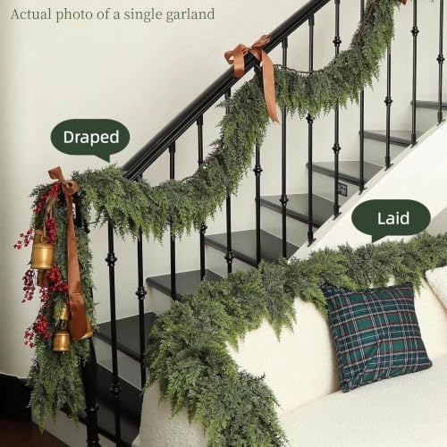 9FT Extra Full Christmas Cedar Garland Artificial Realistic Soft Thick Lush Cedar Pine Garland for Fireplace Mantel Stairs Indoor Outdoor - Image 2