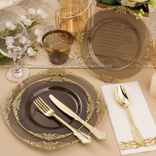 Bestluck 350PCS Clear Black Plastic Plates for 50 Guests - Image 5