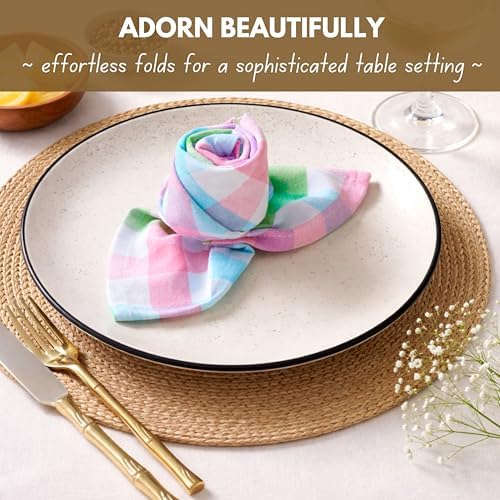 Native Fab Easter Check Dinner Napkins Set of 12, 18x18 Inches, 100% Cotton, Colorful & Absorbent Fabric for Parties, Weddings, Holidays, Reusable Washable Cloth Napkin for Everyday Use - Multi Color - Image 5