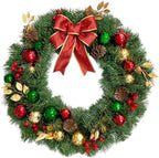 24" Pre-Lit Christmas Wreath with Red Bows for Front Door Decorations by ChristmasAdventCalendarHomeDecoration