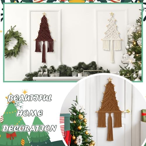 3 Pcs Large Macrame Christmas Tree Decor, Beige, Brown and Tan - Image 5