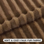 FUTEI Pack of 2 Faux Mink Fur Throw Pillow Covers 24x24 Inch, Brown - Image 2