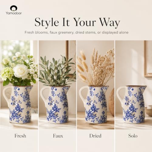 Blue and White Pitcher Vases for Flower,Chinoiserie Ceramic Vase Home Decor - Image 4