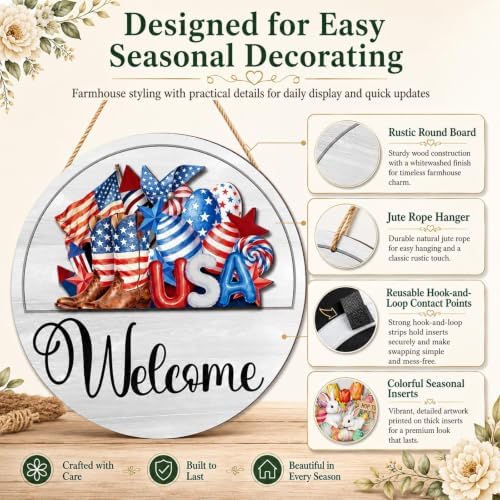 Interchangeable Welcome Sign, 12-Inch Front Door Decor with 16 Inserts - Image 6
