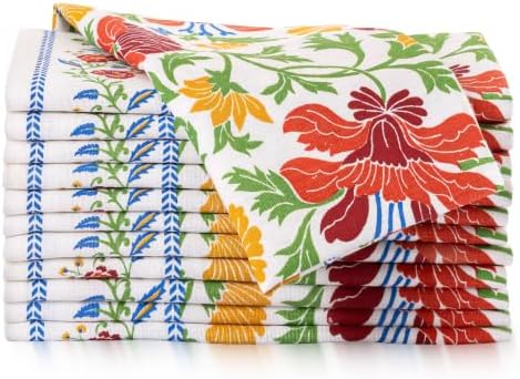 FINGERCRAFT Cloth Napkins Set of 12 Cotton Linen, 20x20 in, Persian Flora by FINGERCRAFT
