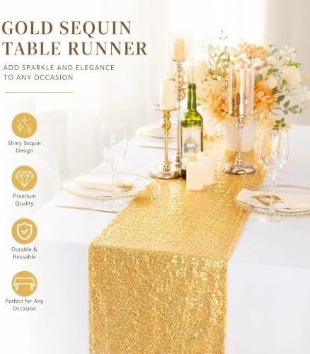 ShinyBeauty Gold Sequin Table Runner 12x108 Inch 10 Pack for Wedding Party - Image 3