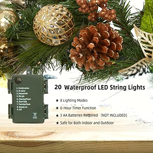 6ft Prelit Christmas Garland with 20 Lights, Xmas Fake Vines with Bows Christmas Balls Flowers Berries Greenery Christmas for Front Door Fireplace Mantel Porch Holiday Decorations - Image 6