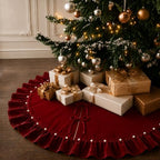 Red Velvet Christmas Tree Skirt with Ruffled Edge&Pearl,60" by DegGod