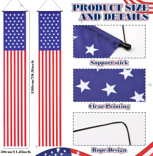 Remagr 10 Pcs Patriotic 4th of July Decorations Outdoor, 2 American Flag Windsocks, Independence Day Porch Banners with 6 USA Pleated Bunting Flags, Red White Blue Labour Day Decor for Yard Garden - Image 3