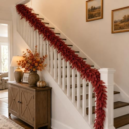 4 PCS 6.5Ft Artificial Fall Leaves Garland with Italian Ruscus Greenery - Image 4