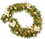 9Ft Christmas Garland Prelit with Gold Berries and Balls,Flower and 50 Lights Plug in,Holiday Decoration Fireplace Stairs Mantle Door Indoor Outdoor by AmerzestXmastree