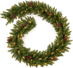 9Ft Pre-Lit Christmas Garland, Plug in, Green, 50 Clear Lights, Fireplace Stairs Mantle Door Indoor Outdoor, Decorated with Pine Cones by AmerzestXmastree