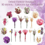 Nuanchu 10 Pcs Boho Wildflowers Dried Flowers Bouquet, 10 Glass Vase, Rope - Image 3