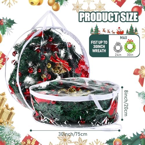 Zhengmy 20 Pcs 30 Inch Christmas Wreath Storage Bags Transparent Wreath Storage Container Bulk Wreaths Box with Dual Zippers and Handles for Xmas Holiday Wreaths Garland - Image 2