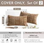 BlissBlush Decorative Lumbar Throw Pillow Covers 12X20 Set of 2, Brown Boho Farmhouse Cushion Cover, Soft Accent Pillowcase for Couch Sofa Bed Living Room Home Décor - Image 2