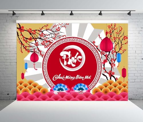 BELECO 10x8ft Fabric Happy Vietnamese New Year Backdrop TET Decorations Cherry Blossoms Lanterns Lunar New Year Background Asian New Year Party Decorations Holiday Photoshoot Studio Props - Image 3