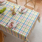 JIALE Easter Gingham Tablecloth Cotton Linen Fabric Colorful Checkered Table Cloth with Tassel, Washable Wrinkle Free Buffalo Plaid Table Cover for Spring Summer Dining Party, Multi Yellow, 55X90'' - Image 2