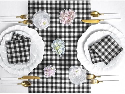Solino Home 100% Pure Linen Table Runner Black, Gingham Check 14 x 60 in - Image 4