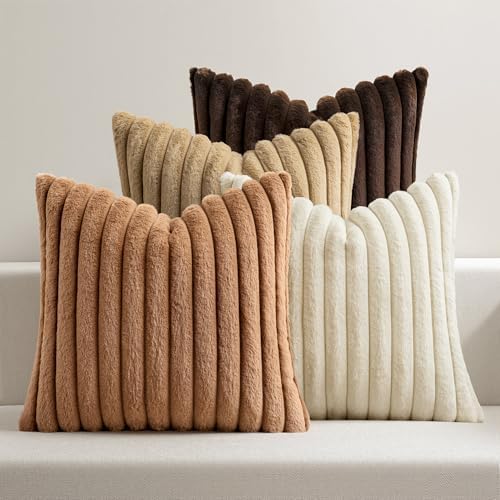MIULEE Faux Fur Plush Decorative Throw Pillow Covers 20x20, Brown by MIULEE