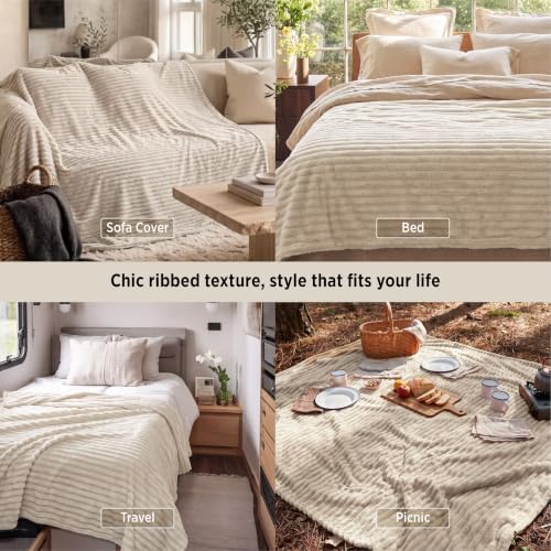 Bedsure Soft Queen Size Blanket for Bed Khaki 90"x90" - Image 4